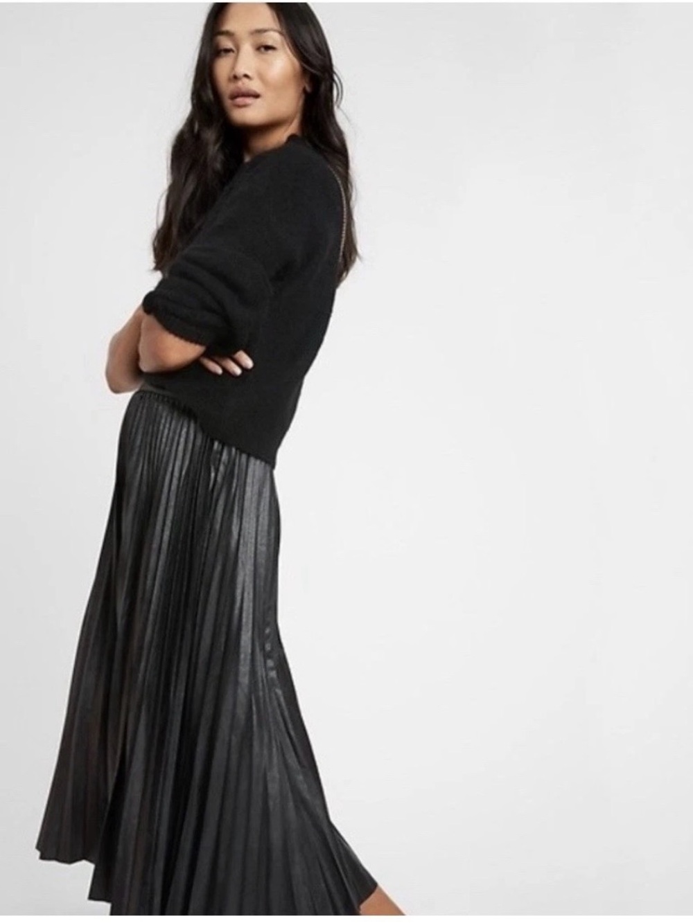 Banana Republic Faux Leather Vegan Pleated Midi Skirt